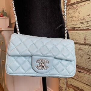 Chic Light Blue Quilted Shoulder Bag